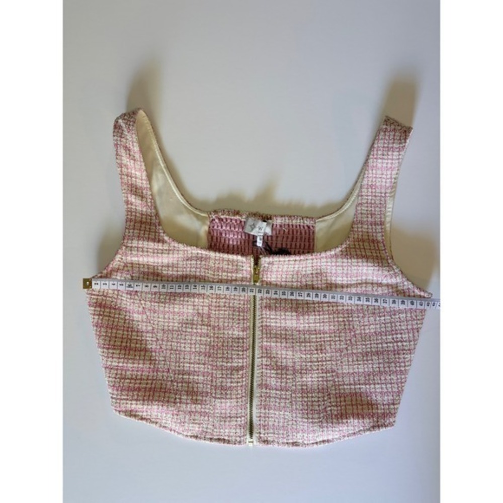WAYF Pink Tweed Zip Front Crop Top Textured Smocked Back Size S - Picture 8 of 13